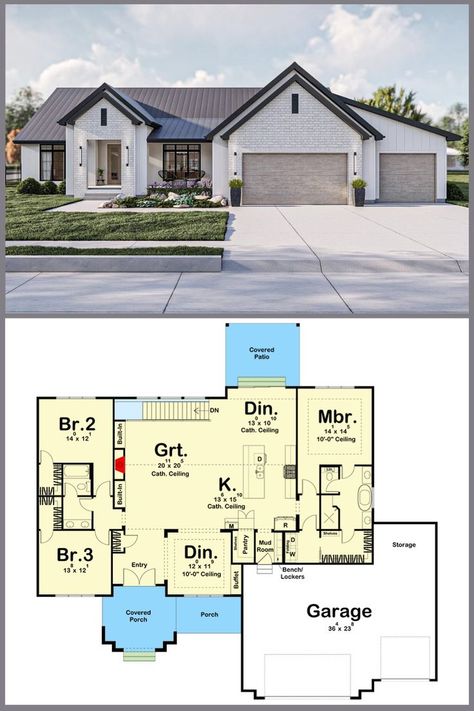 Ranch House Plans With Basement, House Plans Single Story, Small Ranch House Plans, Single Story House Floor Plans, Small Ranch House, Modern Ranch Home, 3 Bedroom Home Floor Plans, Exclusive House Plan, 3 Bedroom Floor Plan