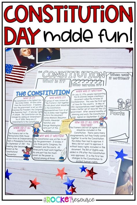 Your students will love learning about the U.S. Constitution with these Constitution Day worksheets! 3rd Grade Constitution Activities, Constitution Activities For Kids, Constitution For Kids, Classroom Constitution, Constitution Day Activities, Constitution Activities, Classroom History, Free Human Body, Social Studies Projects