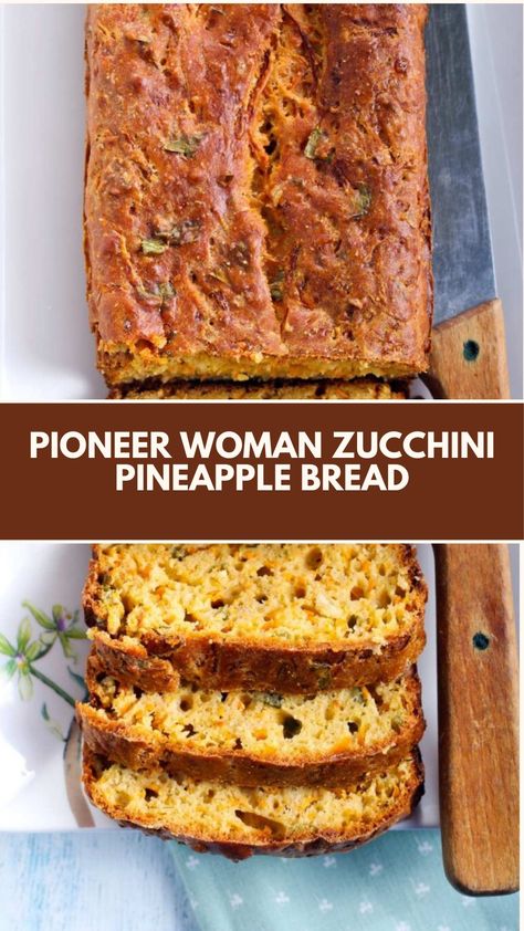 This Pioneer Woman Zucchini Pineapple Bread recipe is made with like flour, baking soda, cinnamon, and more. It takes 120 minutes to prepare and yields 12 servings. Pineapple Bread Recipe, Pineapple Zucchini Bread, Zucchini Pineapple Bread, Zucchini Pineapple, Carrot Zucchini Bread, Pioneer Kitchen, Pineapple Bread, Zucchini Bread, Quick Breads