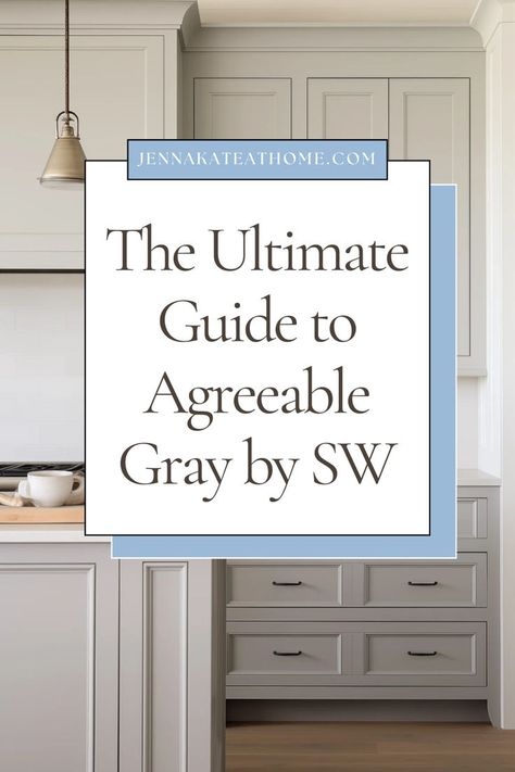 This is the ultimate guide to Agreeable Gray by Sherwin Williams. Learn how to use Agreeable Gray Sherwin Williams on walls, cabinet, trim, or even your exterior. Discover how this versatile Sherwin Williams gray fits into any palette and why SW Agreeable Gray is a top choice for every space. Coordinating Colors For Agreeable Gray, Modern Gray Sherwin Williams Living Room, Sherwin Williams Agreeable Gray Walls, Sw Repose Gray Cabinets, Sherwin Williams Agreeable Gray Cabinets, Agreeable Gray With Wood Trim, Sherwin Williams Loggia Cabinets, Agreeable Gray Bathroom Walls, Colors With Agreeable Gray