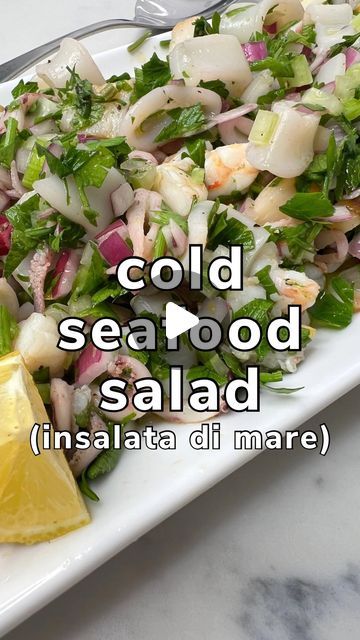 Jessica DeLuise, PA-C, CCMS on Instagram: "Cold seafood salad 🍋 typically the salad is eaten as antipasto in an Italian household, most commonly on Christmas Eve. However, it’s a great summer salad! Cool to taste, fresh, versatile, and even better the next day!  .. 🎥Edit by @kingcreativellc @brandon.forgione  .. #seafoodsalad #seafood #lemon #antipasto #insalatadimare #insalata #italianfood #summersalad #calamari #shrimp #squid #oliveoil #fish #proteinpacked #highprotein #oliveoil #extravirginoliveoil #makeaheadmeals #lemondressing #christmaseve" Cold Fish Salad, Marinated Seafood Salad, Calamari Salad Recipes, Seafood Antipasto, Cold Seafood Salad, Italian Seafood Salad Recipe, Italian Seafood Salad, Italian Household, Italian Seafood Pasta