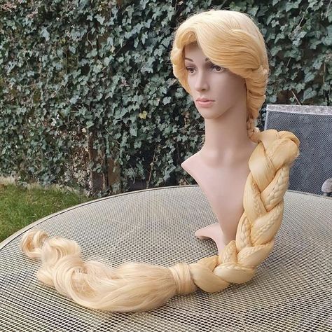 Once Upon A Wig Boutique on Instagram: "My first time constructing a onepiece (movie accurate color) Rapunzel from scratch! 🌸 Its been a hell of a journey to tackle this gal, but it's finally been done! The strains of the braid are individually wrapped in tulle for a longlasting braid. My next Rapunzel adventure will be a two-piece pakr accurate color Punzie, but for now I'm really looking forward to the projects that are NOT Rapunzel 😂 Next up: Kristoff and village Belle! 🦌🌹 #onceuponawigbo Rapunzel Adventure, Rapunzel Braid, Wig Boutique, Rapunzel Wig, Princess Parties, Princess Rapunzel, Tangled Rapunzel, Princess Party, Rapunzel