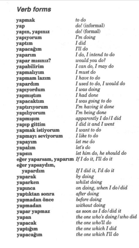 Using verb yapmak and I pronoun Turkish Pronouns, Turkish Verbs, Learning Turkish, All Verbs, Turkish Lessons, Learn Turkish Language, Study Tips For Students, Verb Forms, English File