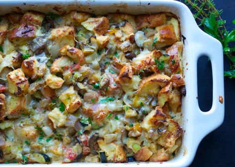 Savory Vegetable Bread Pudding - Taste Love and Nourish Savory Bread Pudding, Mushroom Breakfast, Savory Bread Puddings, Vegetable Bread, Savory Bread, Bread Pudding Recipe, Pudding Recipe, Side Recipes, Bread Pudding