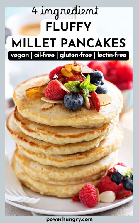 Try making my 4 ingredient fluffy millet pancakes! They are vegan, oil-free, gluten-free, lectin-free and so delicious. #lectinfree #glutenfree #vegan #veganrecipe #lectinfreerecipe #milletrecipe #millet #oilfree #wfpb #wfpbno #4ingredients #4ingredientrecipe #pancakes #veganpancakes #breakfast #glutenfreepancakes #flax #flaxseedmeal #oilfreepancakes #veganrecipes #milletrecipe #easyrecipe #easyveganrecipe Kiki Nelson, Millet Pancakes, Millet Recipes Breakfast, Wfpb Vegan, Flavored Pancakes, Pancakes Vegan, Body Reset, Anti Inflammation Recipes, Lectin Free