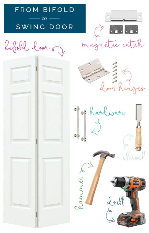 Something we have been wanting to check off of our list since long before we started our renovation, was to transition our coat closet door... Bifold Doors Makeover, Closet Door Makeover, Bi Fold Door, Bifold Closet Doors, Swinging Doors, Coat Closet, Open Door, Door Makeover, Pantry Storage