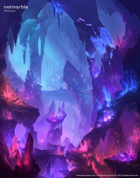 Crystal Cave Aesthetic, Crystal Cave Art, Underdark Aesthetic, Cave Monster, Crystal Monster, Games Background, Magic Background, Crystals Art, Crystal World