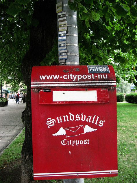 sundsvall. pretty postal box by komankova, via Flickr Postal Box Design, Post Office Box Doors, Red Mailbox, Us Mail Box Vintage, You've Got Mail, Post Box, Letter Box, Mailbox, Sweden