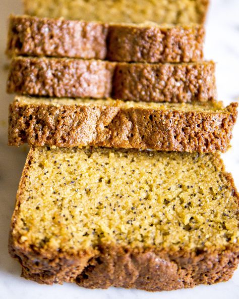 Healthy Lemon Poppyseed Loaf Cake (Grain Free, Gluten Free, Refined Sugar Free) | Liz Moody Poppyseed Loaf Cake, Lemon Poppyseed Loaf, Poppyseed Loaf, Lighter Desserts, Healthy Treats Recipes, Sugar Free Snacks, Lemon Loaf Cake, Lemon Poppyseed Cake, Compote Recipe