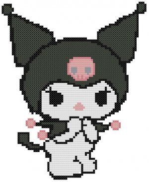 Kuromi cross stitch pattern Kuromi Cross Stitch Pattern, My Melody Cross Stitch, Kuromi Bookmark, Kuromi Cross Stitch, Kuromi Minecraft, Kuromi Embroidery, Sanrio Cross Stitch Pattern, Kuromi Hama Beads, Kuromi Pattern