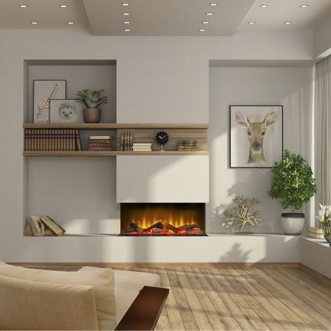 Media Walls For Small Rooms, Modern Electric Fireplace Ideas, Good Living Room, Modern Electric Fireplace, Bed 3d, Living Room 2024, Wall Fires, Feature Wall Living Room, Seaside House