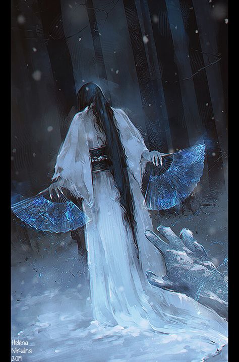 ArtStation - Yuki-onna , Helena Nikulina Yuki Onna Art, Yurei Ghost, Japanese Vampire, Japanese Mythical Creatures, Kuchisake Onna, Japanese Urban Legends, Japanese Yokai, Yuki Onna, Japanese Monster