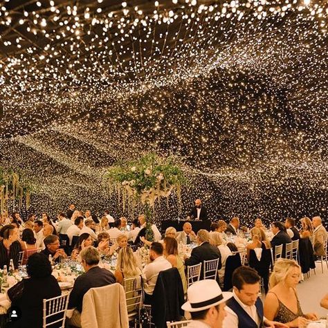 'Cause you're a sky full of stars  Well if you wanna get real technical twinkle lights! How inspired is this magical luminous canopy?! . photo@davidbastianoni planning @alessandragrillo12 Wedding Reception Lighting, Wedding Navy, Rustic Wedding Decorations, Wedding Wonderland, Wedding Lighting, Wedding Fair, Desi Wedding, Ceremony Backdrop, Wedding Goals