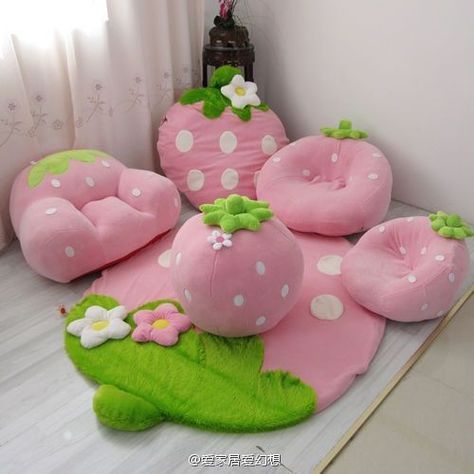 Diy Pillow Chair, Strawberry Couch, Diy Playroom, Diy Kids Furniture, Baby Room Diy, Teen Bedroom Designs, Kids Room Furniture, Sofa Set Designs, Pink Strawberry