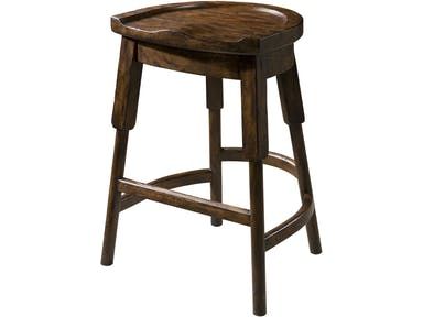 A rustic Byron finish counter stool, the shaped saddle seat above turned legs and stretchers. The original French Provincial. North Carolina Furniture, Saddle Seat, Hardwood Furniture, Dining Stools, Theodore Alexander, Solid Wood Dining Chairs, Bar Seating, Patio Dining Chairs, Wood Stool