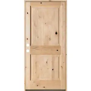 36 in. x 80 in. Rustic Knotty Alder 2 Panel Square Top Right-Hand Unfinished Solid Wood Exterior Prehung Front Door Clear Stain Wood, Prehung Exterior Door, Rustic Front Door, Wood Hinges, Prehung Interior Doors, Stained Doors, Wood Exterior Door, Prehung Doors, Knotty Alder