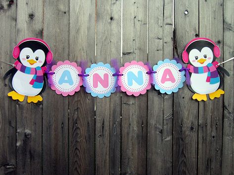 Penguin Banner, Winter ONEderland Banner, Penguin Birthday Banner Penguin Decorations, Birthday Penguin, Penguin Cake Toppers, Penguin Cupcakes, Penguin Birthday Party, Penguin Nursery, Penguin Baby Showers, Winter Onederland Birthday Party, Penguin Theme