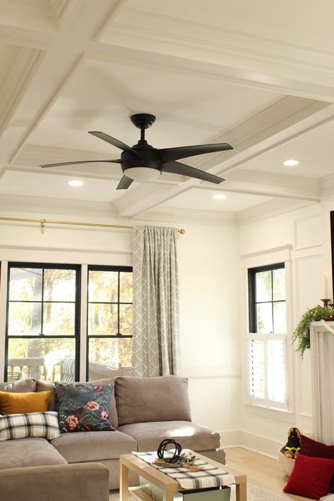 Recessed Lighting With Ceiling Fan, Recessed Lighting Living Room, Living Room Fans, Living Room Ceiling Fan, Shelf Diy, Recessed Lights, Renovation Budget, More Is More, Room Ceiling