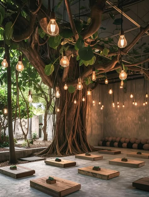 28 Warm and Intimate Yoga Studios – TastyInteriors Greenery Interior Design, Yoga Studios Design, Yoga And Meditation Aesthetic, Wellness Studio Design, Yoga Center Design, Yoga Aesthetic Inspiration, Modern Yoga Studio, Outdoor Yoga Studio, Wellness Center Design