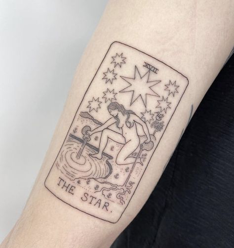 The Star Tattoo, Tarot Card The Star, Valhalla Tattoo, Flash And Arrow, Tattoo Prague, Star Tarot Card, Astrology Tattoo, Tarot Card Tattoo, Tarot Tattoo