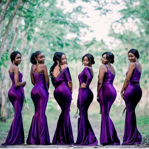 Jewels in jewel-tone! Looking good ladies! . . . . . . . Repost from @igluxeweddings - Love the different sleeves 💜 � Bridesmaids Bridesmaid Dresses Black Women, Dark Red Bridesmaid Dresses, Bridesmaid Dresses Black, Nude Bridesmaid Dresses, African Bridesmaids, African Bridesmaid Dresses, Wedding Maids, Bridesmaid Photoshoot, Gorgeous Bridesmaid Dresses