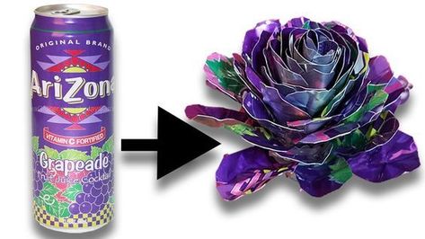 Arizona Tea Can, Aluminum Can Flowers, Coke Can Crafts, Soda Can Flowers, Pop Can Art, Pop Can Crafts, Tin Can Flowers, Soda Can Art, Soda Can Crafts