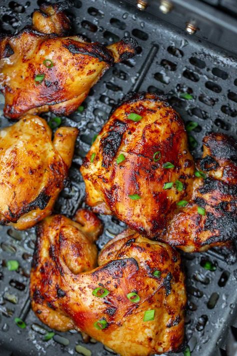 Honey Glazed Chicken Air Fryer, Air Fryer Easy Chicken Recipes, Chicken Thigh Recipe Healthy, Honey Garlic Chicken Air Fryer Recipes, Honey Soy Chicken Air Fryer, Fried Chicken Recipe In Air Fryer, Air Fry Chicken Thigh Recipes, Honey Chicken Air Fryer Recipes, Air Fried Honey Garlic Chicken