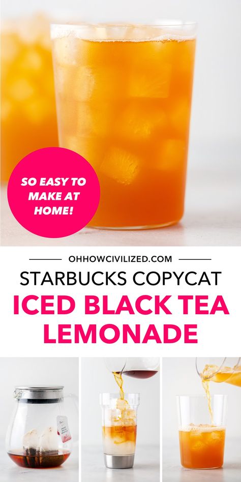 Black Tea Lemonade Starbucks, Starbucks Drinks Iced, Iced Tea Lemonade Recipe, Iced Black Tea Recipe, Tea Lemonade Recipe, Summer Tea Recipes, Iced Black Tea, Flavored Iced Tea Recipes, Black Tea Recipe