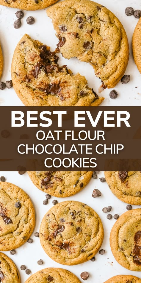 Oatmeal Flour Chocolate Chip Cookies, How To Bake With Oat Flour, Oat Flour Chocolate Chip Cookies Healthy, Chocolate Chip Cookies With Oat Flour, Oat Flour Recipes Cookies, Rice Flour Chocolate Chip Cookies, Oat Flour Cookies Healthy, Baking With Oat Flour, Oatmeal Flour Cookies