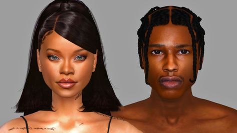 Rihanna Fenty and Asap Rocky | Patreon Sims 4 Celebrities, Sims 4 Make Up Cc, Beyonce Skin, Sims 4 Sims Dump, Sims 4 Body Presets, Sims 4 Premade Sims, Premade Sims, Free Sims 4 Cc, Body Presets