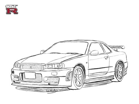 Nissan Skyline R34 Drawing by Revolut3 on DeviantArt Nissan Skyline R34 Drawing, Outlined Pictures, Gtr Drawing, Nissan V16, Nissan Gtr 34, Skyline Gtr34, Nisan Gtr, Vehicles Drawing, Skyline Drawing