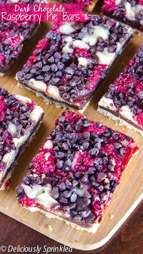 Dark Chocolate Raspberry Pie Bars Raspberry Pie Bars, Chocolate Raspberry Pie, Dark Chocolate Raspberry, Crumble Pie, Pie Bar Recipes, Raspberry Pie, Raspberry Recipes, Pie Bars, Fresh Raspberries