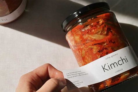 Kimchi Packaging, Kimchi Cabbage, Logo Packaging Design, Spices Packaging, Steak Tartare, Bottle Design Packaging, Korean Restaurant, Canning Tomatoes, Pickled Vegetables