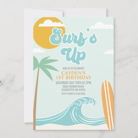 Pink Beach Birthday, Beach Birthday Invitations, Surf Birthday Party, Surf Birthday, 2nd Birthday Invitations, Beach Birthday, The Big One, Pink Beach, 1st Birthday Invitations