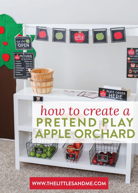 Apple Orchard Play Center, Pretend Play Apple Picking, Apple Picking Pretend Play, Pretend Play Caramel Apples, Apple Pretend Play, Apple Theme Centers Preschool, Apple Market Dramatic Play, Apple Picking Dramatic Play, Apple Dramatic Play