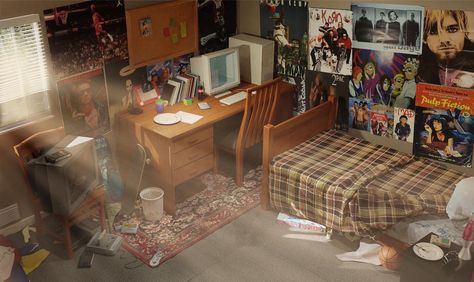 Aesthetic 90s Bedroom, 90s Inspired Bedroom, 90s Inspired Room, 90s Bed, 90s Bedroom Movie, Messy Room Anime, 90s Bedrooms, 90’s Bedroom, 90s Bedroom Aesthetic