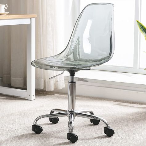 Amazon.com: Villeston Acrylic Clear Desk Chair, Modern Small Cute Armless Vanity Rolling Plastic Chair Home Office Lucite Ghost Chairs Cushion Padded with Adjustable Height and Wheels, Clear : Home & Kitchen Clear Desk Chair, Lucite Desk, Clear Chairs, Clear Desk, Rolling Chair, Ghost Chairs, Kids Desk Chair, Vanity Chair, Bedside Night Stands