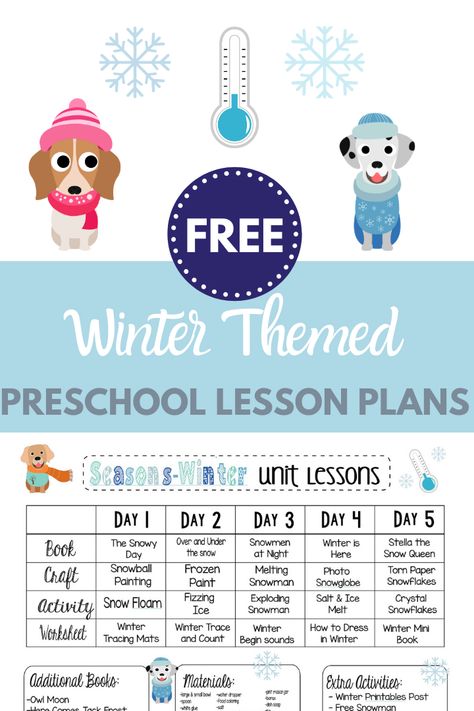 Looking for for winter themed preschool lesson plans? Check out these free plans with a week's worth of winter themed crafts and activities! It's all done for you and free to print! Winter Season Theme Preschool, Winter Curriculum Preschool, Preschool Winter Theme Lesson Plans, Winter Preschool Theme, Winter Themed Crafts, Aba Clinic, Preschool Winter Worksheets, January Preschool Themes, January Lesson Plans