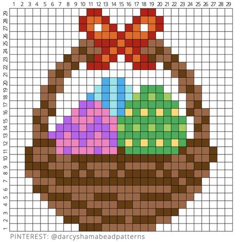 Easter Hama Beads, Easter Basket Pattern, Perler Bead Mario, Chicken Cross Stitch, Hamma Beads Ideas, Cross Stitch Beginner, Pearl Beads Pattern, Easter Egg Basket, Pixel Drawing