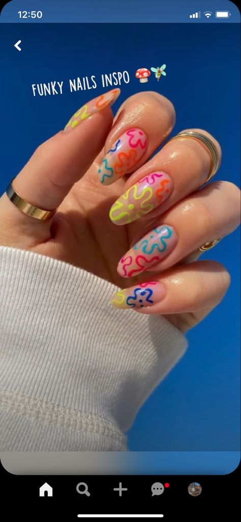 Spongebob Nails, Cruise Nails, Pin Trest, Nails Flower, Spongebob Birthday, Festival Nails, Funky Nails, Flower Nails, Nail Arts