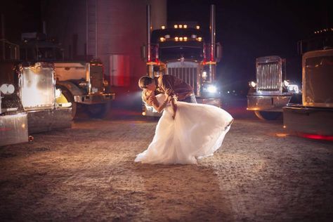 Trucker Wedding Ideas, Semi Truck Wedding, Trucker Wedding, Rustic Style Wedding, Engagement Pictures Poses, Wedding 2025, Pictures Poses, Gas Cans, Couple Picture Poses