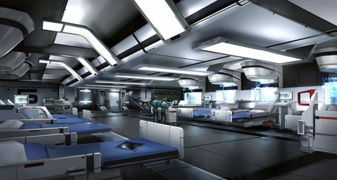 Medical Room, Scifi Environment, Scifi Interior, Sci Fi Aesthetic, Mass Effect Andromeda, Bay Door, Sci Fi Architecture, Spaceship Interior, Sci Fi Environment