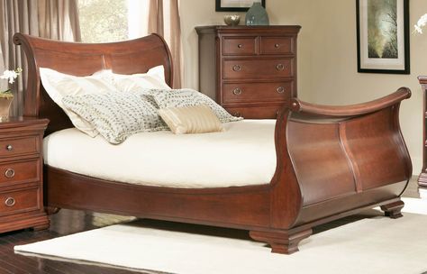 A Sleigh Bed Frame Brings Comfort And Elegance To The Bedroom Wooden Sleigh Bed, Cozy Bedroom Furniture, King Sleigh Bed, Sleigh Bed Frame, Queen Sleigh Bed, Wooden Bed Design, Bedding Inspiration, Sleigh Bed, King Size Bed Frame