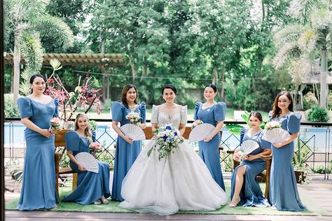 Blue Filipiniana Gown, Modern Filipiniana Bridesmaid Dress, Filipiniana Bridesmaid, Filipiniana Bridesmaid Dresses, Modern Filipiniana Wedding Theme, Modern Filipiniana Gown, Entourage Gowns, Filipiniana Wedding Dress, Filipiniana Wedding Theme