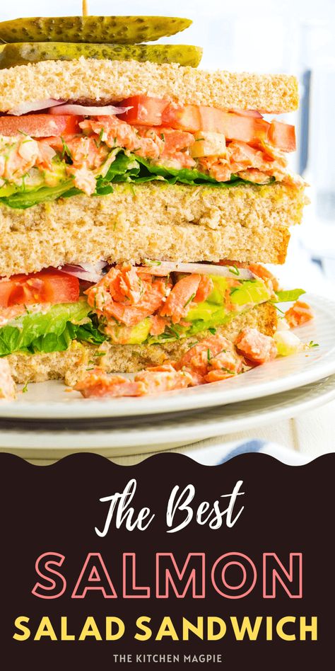 Salmon Sandwiches Recipes, Salmon Club Sandwich, Green Salad With Salmon, Seafood Sandwich Ideas, Healthy Salmon Sandwich, Salmon Sandwiches, Salmon Sandwich Ideas, Salmon Salad Sandwich Recipes, Pink Salmon Recipes