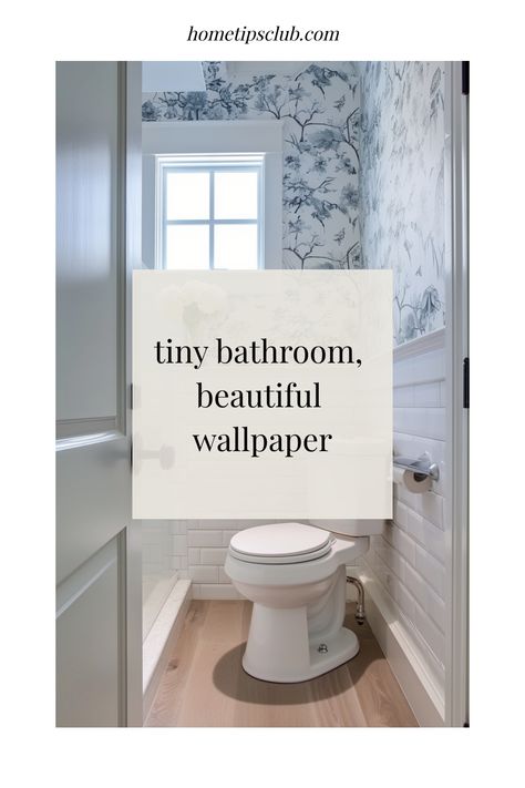 tiny bathroom, beautiful wallpaper Tiny Bathroom With Wallpaper, Tiny Toilet Wallpaper, Cottage Bathroom Wallpaper, Small Guest Bathroom Wallpaper Ideas, Small Farmhouse Bathroom Wallpaper, Decor On Wallpaper Wall, Wallpaper Aesthetic Bathroom, Small Bathroom Design Wallpaper, Small Bathroom Board And Batten Wallpaper