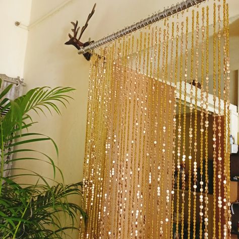 Beads Curtain, Beaded Curtain, Golden Beads Curtain, Golden Curtain, String Curtain, Glass Beads Curtain - Etsy Curtains Beads, Golden Curtains, Beads Curtain, Closet Curtains, String Curtains, Beaded Curtain, Separating Rooms, Golden Beads, Metal Curtain