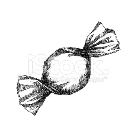 Piece Of Candy Tattoo, Drawing Candy Art, Wrapped Candy Drawing, Small Candy Tattoo, Candy Drawing Ideas, Caramel Tattoo, Candy Wrapper Drawing, Small Objects To Draw, How To Draw Candy