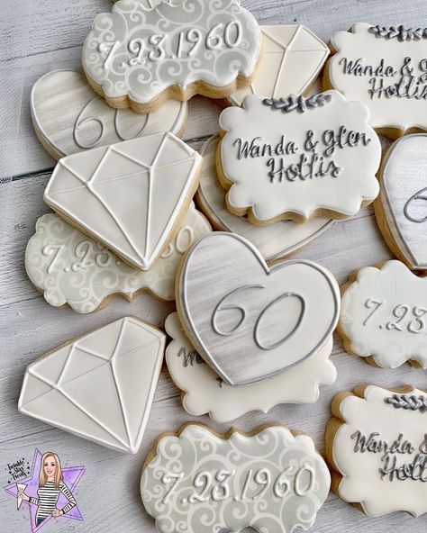 Diamond Wedding Anniversary Theme, Diamond 60th Birthday Party Ideas, 60th Wedding Anniversary Party Favors, 60 Year Anniversary Party Ideas, Diamond Wedding Anniversary Ideas, 60th Diamond Anniversary Party Ideas, 60 Anniversary Cookies, 60th Anniversary Cookies Decorated, 60th Wedding Anniversary Cookies