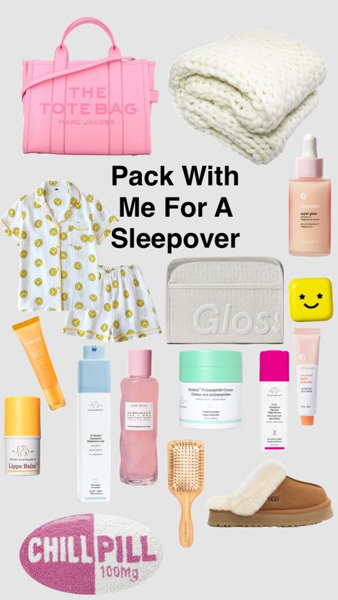 Pack with me for a sleepover Pack With Me Overnight, What To Pack In A Sleepover Bag, Pack With Me Sleepover, Preppy Sleepover Packing List, What To Pack For A Sleepover, Sleepover Must Haves, Bestie Sleepover Ideas, Sleepover Board, Preppy Morning Routine